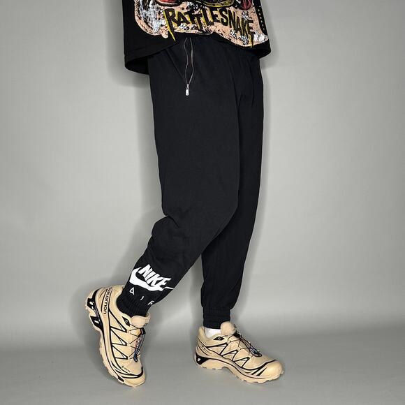 Nike Sweatpants Black Cotton Joggers White Swoosh